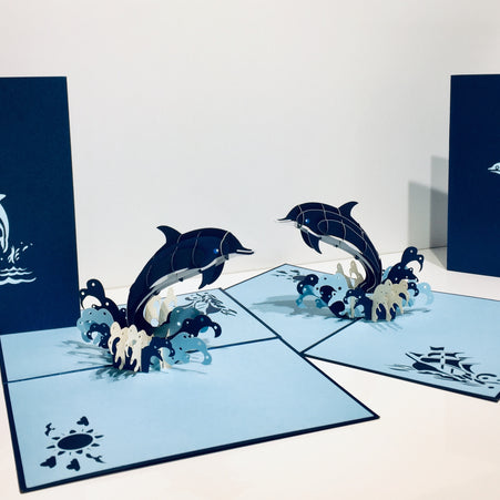 Baby Dolphin in Metallic Navy Blue Origami Pop Cards 3D Pop Up Greeting Card Happy Birthday Thank You Handmade Gift Thinking of You Blank Card for Any Occasion Happy Mother's Day Happy Father's Australiana Celebrate the Beauty of Flower