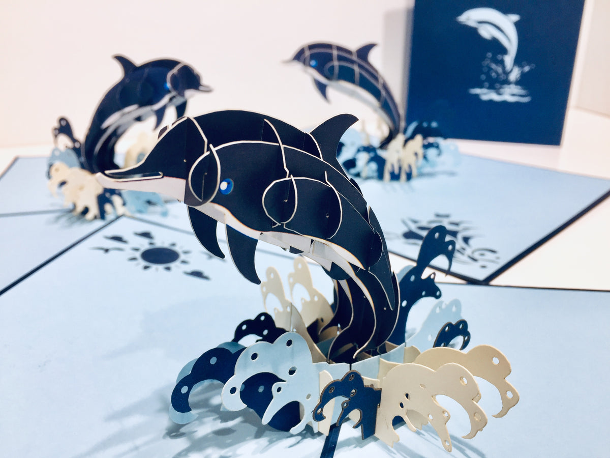 Baby Dolphin in Metallic Navy Blue Origami Pop Cards 3D Pop Up Greeting Card Happy Birthday Thank You Handmade Gift Thinking of You Blank Card for Any Occasion Happy Mother's Day Happy Father's Australiana Celebrate the Beauty of Flower