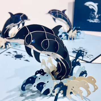 Baby Dolphin in Metallic Navy Blue Origami Pop Cards 3D Pop Up Greeting Card Happy Birthday Thank You Handmade Gift Thinking of You Blank Card for Any Occasion Happy Mother's Day Happy Father's Australiana Celebrate the Beauty of Flower