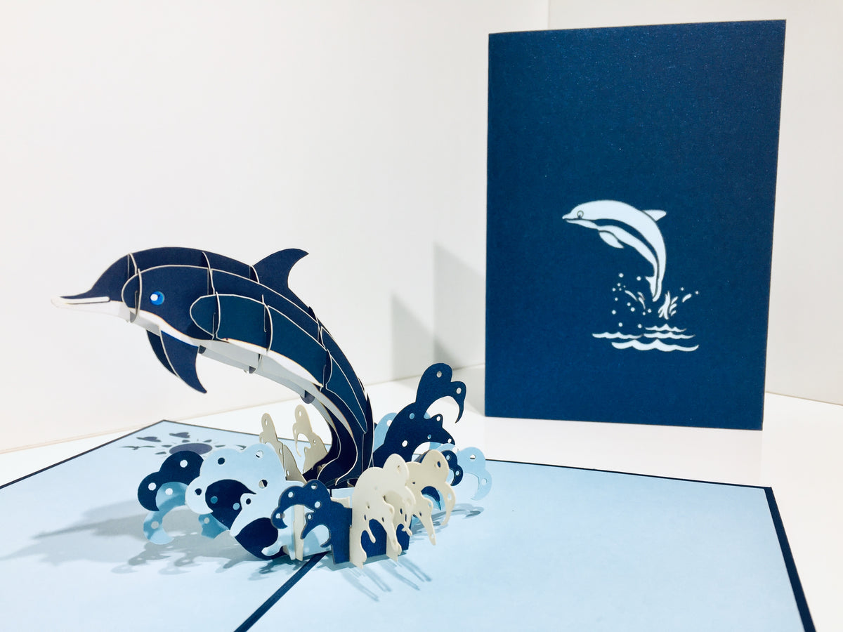 Baby Dolphin in Metallic Navy Blue Origami Pop Cards 3D Pop Up Greeting Card Happy Birthday Thank You Handmade Gift Thinking of You Blank Card for Any Occasion Happy Mother's Day Happy Father's Australiana Celebrate the Beauty of Flower