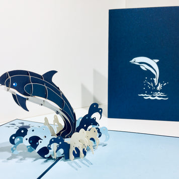 Baby Dolphin in Metallic Navy Blue Origami Pop Cards 3D Pop Up Greeting Card Happy Birthday Thank You Handmade Gift Thinking of You Blank Card for Any Occasion Happy Mother's Day Happy Father's Australiana Celebrate the Beauty of Flower