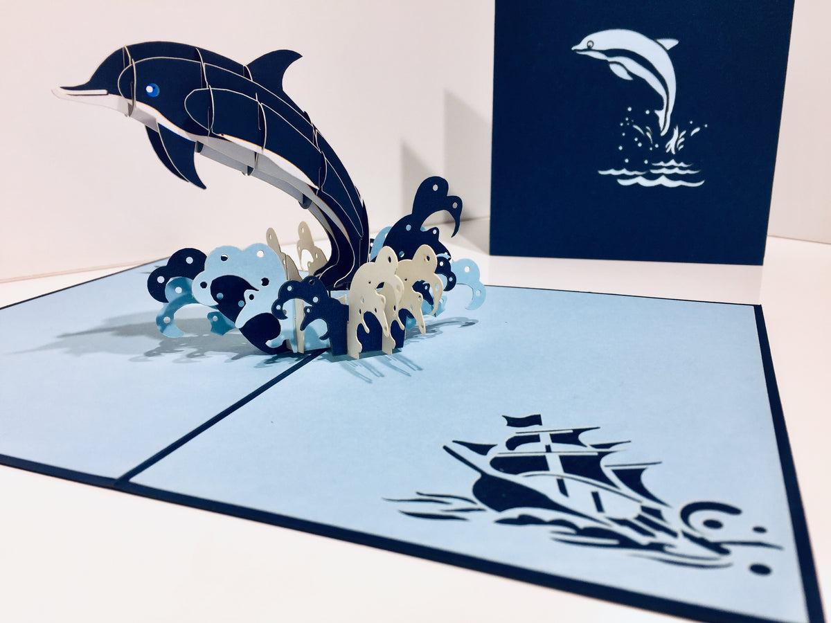 Baby Dolphin in Metallic Navy Blue Origami Pop Cards 3D Pop Up Greeting Card Happy Birthday Thank You Handmade Gift Thinking of You Blank Card for Any Occasion Happy Mother's Day Happy Father's Australiana Celebrate the Beauty of Flower