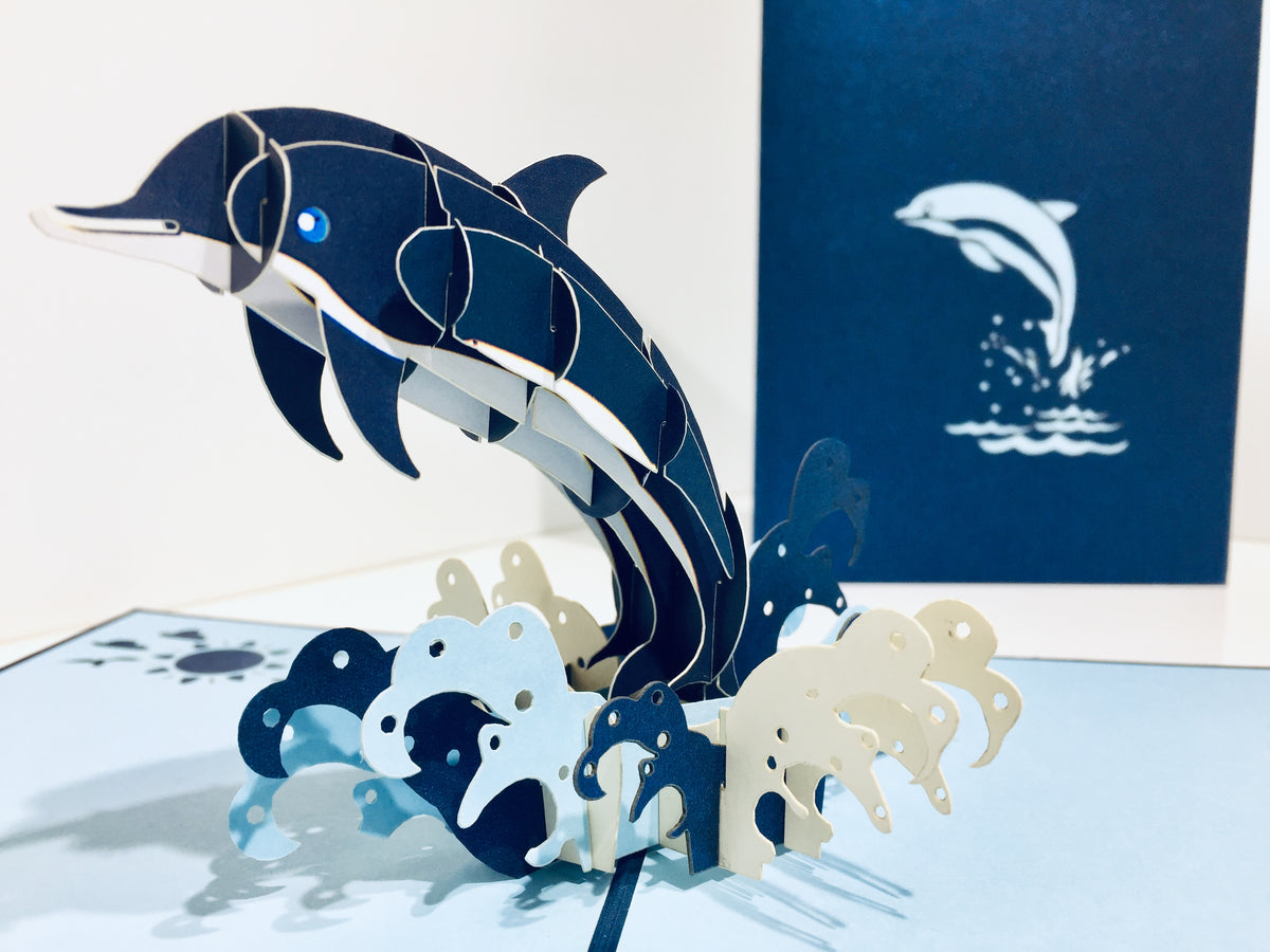Baby Dolphin in Metallic Navy Blue Origami Pop Cards 3D Pop Up Greeting Card Happy Birthday Thank You Handmade Gift Thinking of You Blank Card for Any Occasion Happy Mother's Day Happy Father's Australiana Celebrate the Beauty of Flower