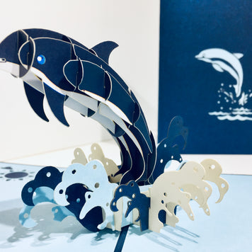 Baby Dolphin in Metallic Navy Blue Origami Pop Cards 3D Pop Up Greeting Card Happy Birthday Thank You Handmade Gift Thinking of You Blank Card for Any Occasion Happy Mother's Day Happy Father's Australiana Celebrate the Beauty of Flower