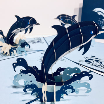 Baby Dolphin in Metallic Navy Blue Origami Pop Cards 3D Pop Up Greeting Card Happy Birthday Thank You Handmade Gift Thinking of You Blank Card for Any Occasion Happy Mother's Day Happy Father's Australiana Celebrate the Beauty of Flower