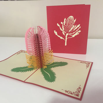 Banksia - Australian Native Flower in Pink Created by Origami Pop Cards – 3D Pop Up Greeting Cards, Australian Design & Handmade, 3D Pop Up Magical Paper Cards Handmade Pop Up Cards Celebrate Anniversary Memorable