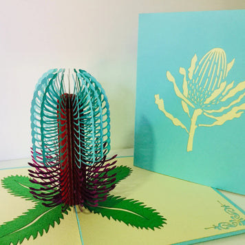 Banksia - Australian Native Flower in Turquoise & Purple Created by Origami Pop Cards – 3D Pop Up Greeting Cards, Australian Design & Handmade, 3D Pop Up Magical Paper Cards Handmade Pop Up Cards Celebrate Anniversary Memorable