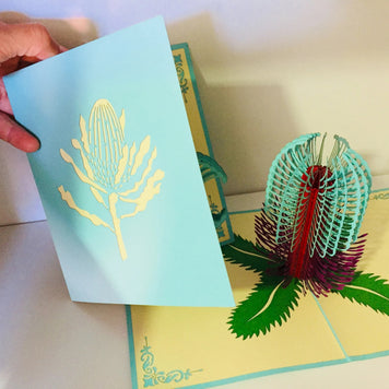 Banksia - Australian Native Flower in Turquoise & Purple Created by Origami Pop Cards – 3D Pop Up Greeting Cards, Australian Design & Handmade, 3D Pop Up Magical Paper Cards Handmade Pop Up Cards Celebrate Anniversary Memorable