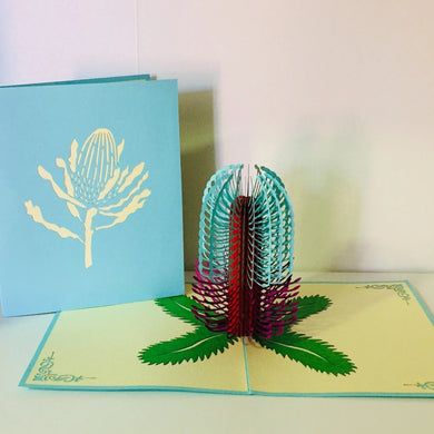 Banksia - Australian Native Flower in Turquoise & Purple Created by Origami Pop Cards – 3D Pop Up Greeting Cards, Australian Design & Handmade, 3D Pop Up Magical Paper Cards Handmade Pop Up Cards Celebrate Anniversary Memorable