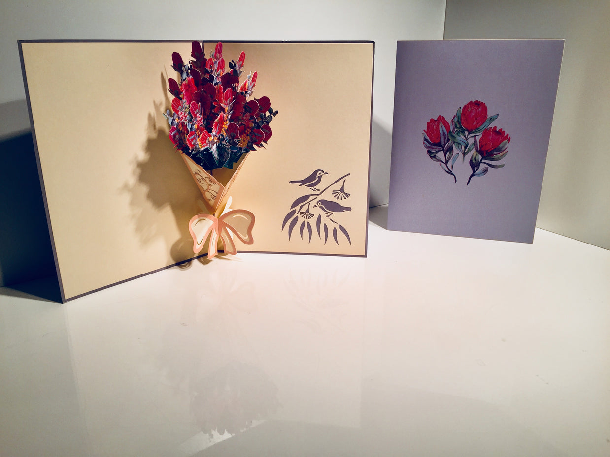 Banksia Bouquet Wrapped in Pink Ribbon Origami Pop Cards 3D Pop Up Greeting Card Happy Birthday Thank You Handmade Gift Thinking of You Blank Card for Any Occasion Happy Mother's Day Happy Valentine's Australiana Celebrate the Beauty and Romantic