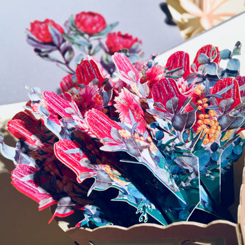 Banksia Bouquet Wrapped in Pink Ribbon Origami Pop Cards 3D Pop Up Greeting Card Happy Birthday Thank You Handmade Gift Thinking of You Blank Card for Any Occasion Happy Mother's Day Happy Valentine's Australiana Celebrate the Beauty and Romantic