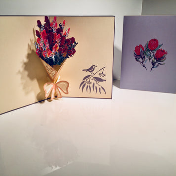 Banksia Bouquet Wrapped in Pink Ribbon Origami Pop Cards 3D Pop Up Greeting Card Happy Birthday Thank You Handmade Gift Thinking of You Blank Card for Any Occasion Happy Mother's Day Happy Valentine's Australiana Celebrate the Beauty and Romantic