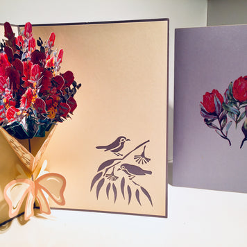 Banksia Bouquet Wrapped in Pink Ribbon Origami Pop Cards 3D Pop Up Greeting Card Happy Birthday Thank You Handmade Gift Thinking of You Blank Card for Any Occasion Happy Mother's Day Happy Valentine's Australiana Celebrate the Beauty and Romantic