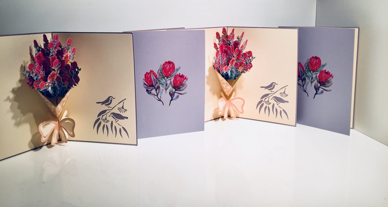 Banksia Bouquet Wrapped in Pink Ribbon Origami Pop Cards 3D Pop Up Greeting Card Happy Birthday Thank You Handmade Gift Thinking of You Blank Card for Any Occasion Happy Mother's Day Happy Valentine's Australiana Celebrate the Beauty and Romantic