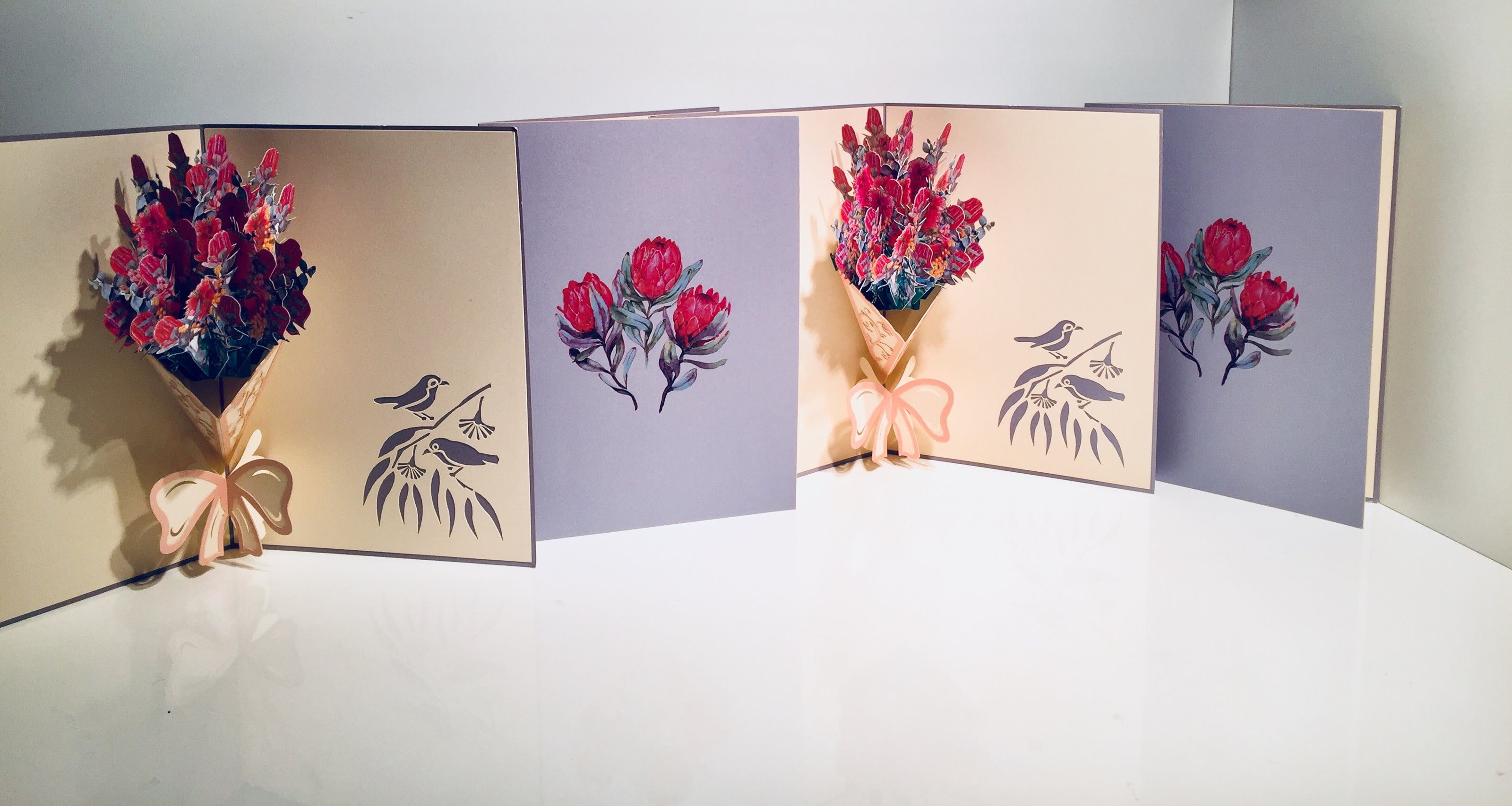 Banksia Bouquet Wrapped in Pink Ribbon Origami Pop Cards 3D Pop Up Greeting Card Happy Birthday Thank You Handmade Gift Thinking of You Blank Card for Any Occasion Happy Mother's Day Happy Valentine's Australiana Celebrate the Beauty and Romantic