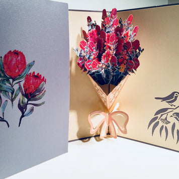 Banksia Bouquet Wrapped in Pink Ribbon Origami Pop Cards 3D Pop Up Greeting Card Happy Birthday Thank You Handmade Gift Thinking of You Blank Card for Any Occasion Happy Mother's Day Happy Valentine's Australiana Celebrate the Beauty and Romantic