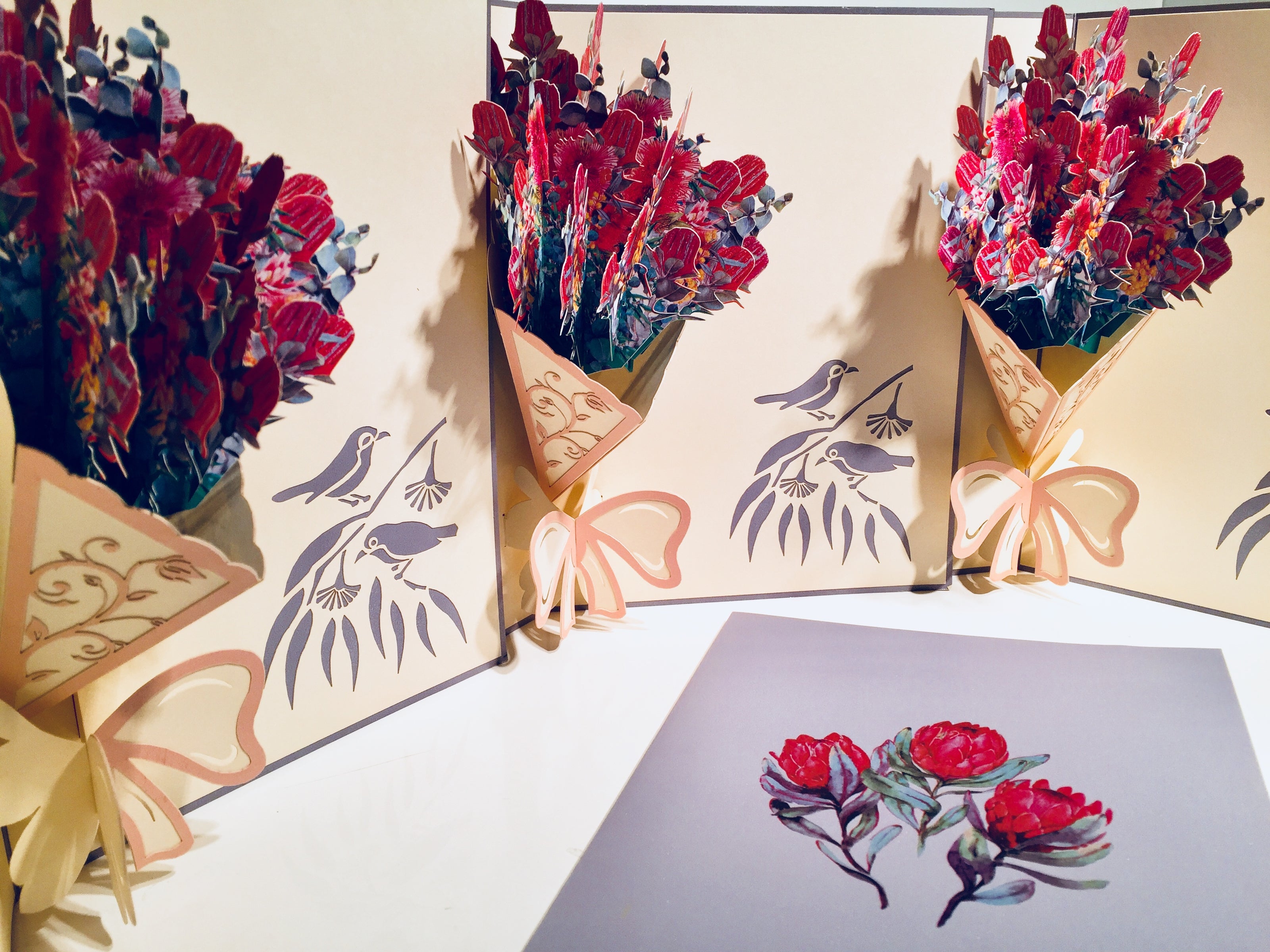 Banksia Bouquet Wrapped in Pink Ribbon Origami Pop Cards 3D Pop Up Greeting Card Happy Birthday Thank You Handmade Gift Thinking of You Blank Card for Any Occasion Happy Mother's Day Happy Valentine's Australiana Celebrate the Beauty and Romantic