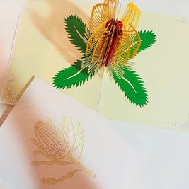 Banksia Card- Australian Native Flower in White & Yellow Created by Origami Pop Cards – 3D Pop Up Greeting Cards, Australian Design & Handmade, 3D Pop Up Magical Paper Cards Handmade Pop Up Cards Celebrate Anniversary Memorable