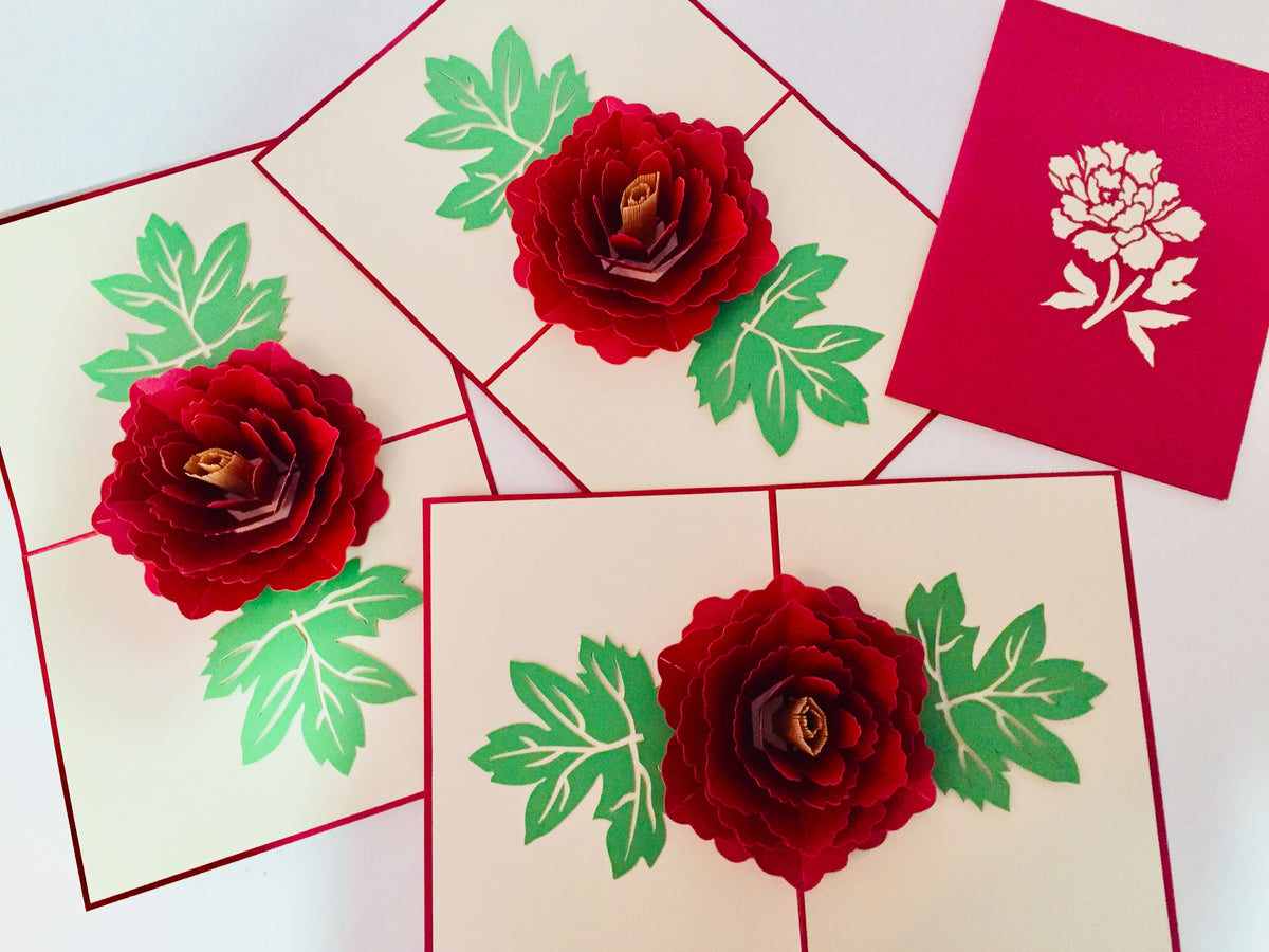 Metallic Big Peony Rose Origami Pop Cards 3D Pop Up Greeting Card Happy Birthday Thank You Handmade Gift Thinking of You Blank Card for Any Occasion Happy Mother's Day Happy Father's Australiana Celebrate the Beauty of Flower and Romantic