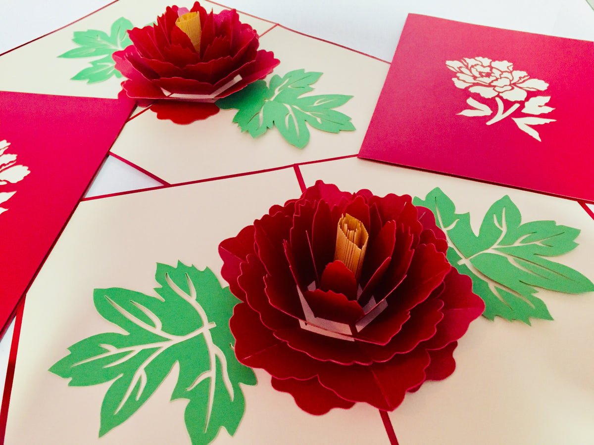 Metallic Big Peony Rose Origami Pop Cards 3D Pop Up Greeting Card Happy Birthday Thank You Handmade Gift Thinking of You Blank Card for Any Occasion Happy Mother's Day Happy Father's Australiana Celebrate the Beauty of Flower and Romantic
