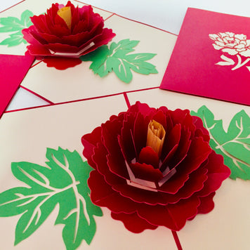 Metallic Big Peony Rose Origami Pop Cards 3D Pop Up Greeting Card Happy Birthday Thank You Handmade Gift Thinking of You Blank Card for Any Occasion Happy Mother's Day Happy Father's Australiana Celebrate the Beauty of Flower and Romantic