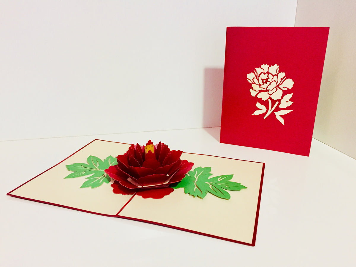 Metallic Big Peony Rose Origami Pop Cards 3D Pop Up Greeting Card Happy Birthday Thank You Handmade Gift Thinking of You Blank Card for Any Occasion Happy Mother's Day Happy Father's Australiana Celebrate the Beauty of Flower and Romantic