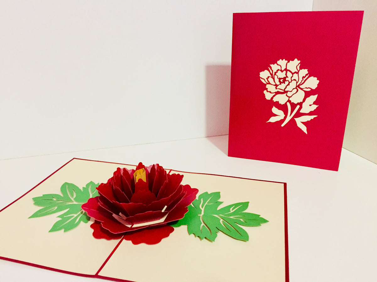 Metallic Big Peony Rose Origami Pop Cards 3D Pop Up Greeting Card Happy Birthday Thank You Handmade Gift Thinking of You Blank Card for Any Occasion Happy Mother's Day Happy Father's Australiana Celebrate the Beauty of Flower and Romantic