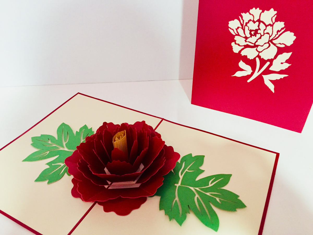 Metallic Big Peony Rose Origami Pop Cards 3D Pop Up Greeting Card Happy Birthday Thank You Handmade Gift Thinking of You Blank Card for Any Occasion Happy Mother's Day Happy Father's Australiana Celebrate the Beauty of Flower and Romantic