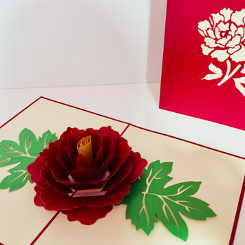 Metallic Big Peony Rose Origami Pop Cards 3D Pop Up Greeting Card Happy Birthday Thank You Handmade Gift Thinking of You Blank Card for Any Occasion Happy Mother's Day Happy Father's Australiana Celebrate the Beauty of Flower and Romantic