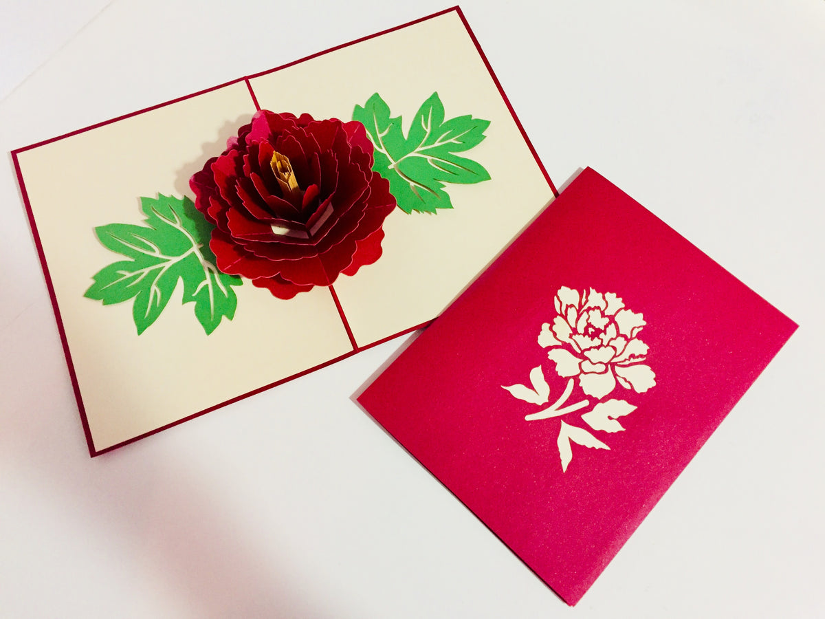 Metallic Big Peony Rose Origami Pop Cards 3D Pop Up Greeting Card Happy Birthday Thank You Handmade Gift Thinking of You Blank Card for Any Occasion Happy Mother's Day Happy Father's Australiana Celebrate the Beauty of Flower and Romantic