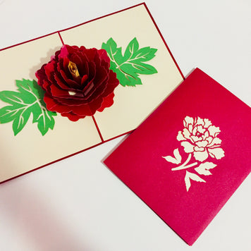 Metallic Big Peony Rose Origami Pop Cards 3D Pop Up Greeting Card Happy Birthday Thank You Handmade Gift Thinking of You Blank Card for Any Occasion Happy Mother's Day Happy Father's Australiana Celebrate the Beauty of Flower and Romantic