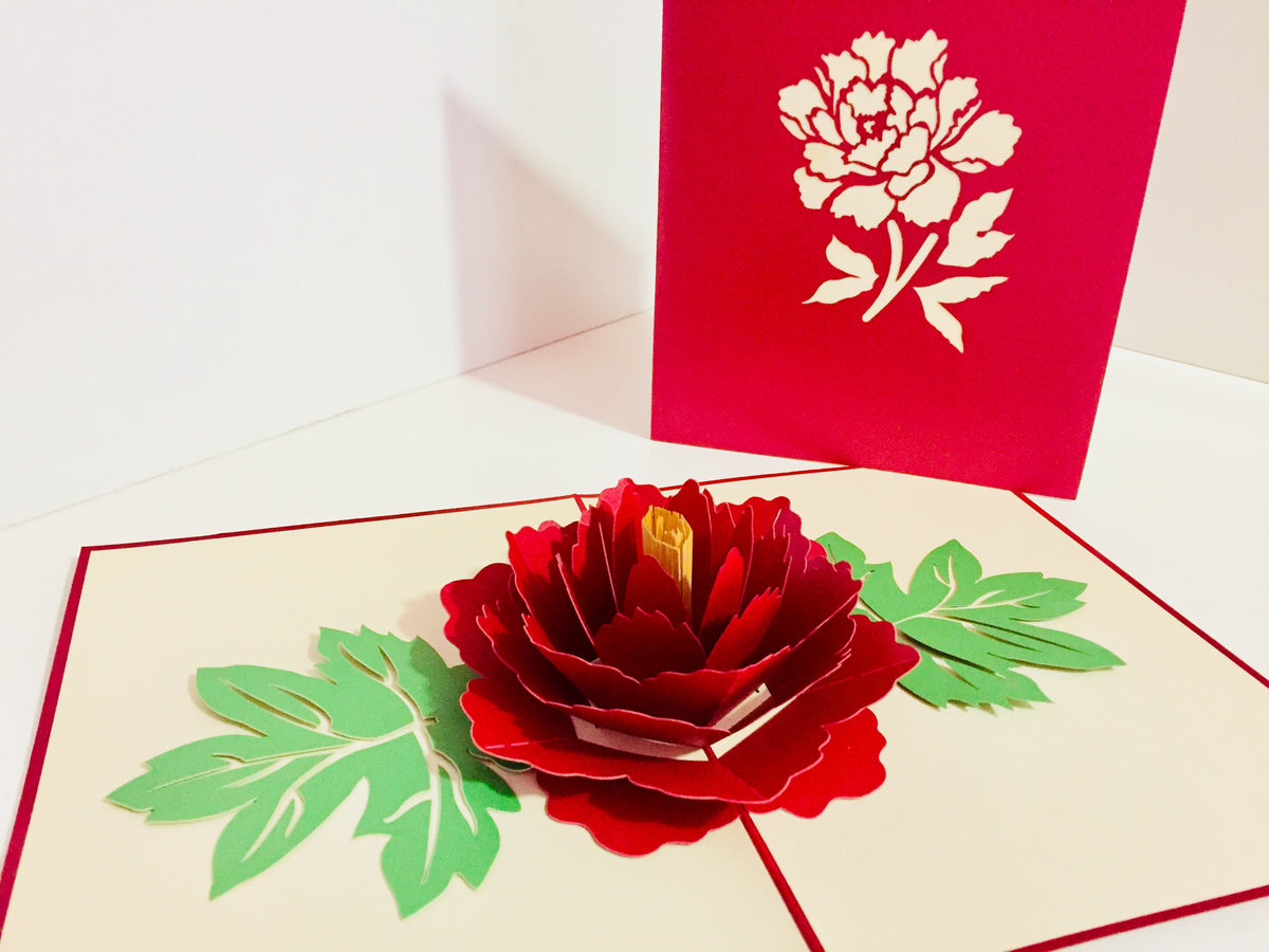 Metallic Big Peony Rose Origami Pop Cards 3D Pop Up Greeting Card Happy Birthday Thank You Handmade Gift Thinking of You Blank Card for Any Occasion Happy Mother's Day Happy Father's Australiana Celebrate the Beauty of Flower and Romantic