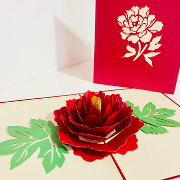 Metallic Big Peony Rose Origami Pop Cards 3D Pop Up Greeting Card Happy Birthday Thank You Handmade Gift Thinking of You Blank Card for Any Occasion Happy Mother's Day Happy Father's Australiana Celebrate the Beauty of Flower and Romantic