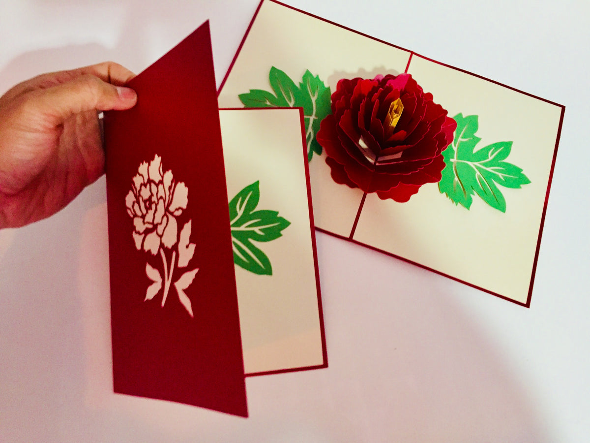 Metallic Big Peony Rose Origami Pop Cards 3D Pop Up Greeting Card Happy Birthday Thank You Handmade Gift Thinking of You Blank Card for Any Occasion Happy Mother's Day Happy Father's Australiana Celebrate the Beauty of Flower and Romantic