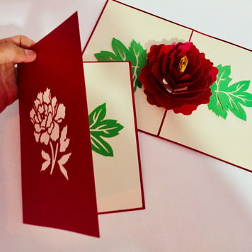 Metallic Big Peony Rose Origami Pop Cards 3D Pop Up Greeting Card Happy Birthday Thank You Handmade Gift Thinking of You Blank Card for Any Occasion Happy Mother's Day Happy Father's Australiana Celebrate the Beauty of Flower and Romantic