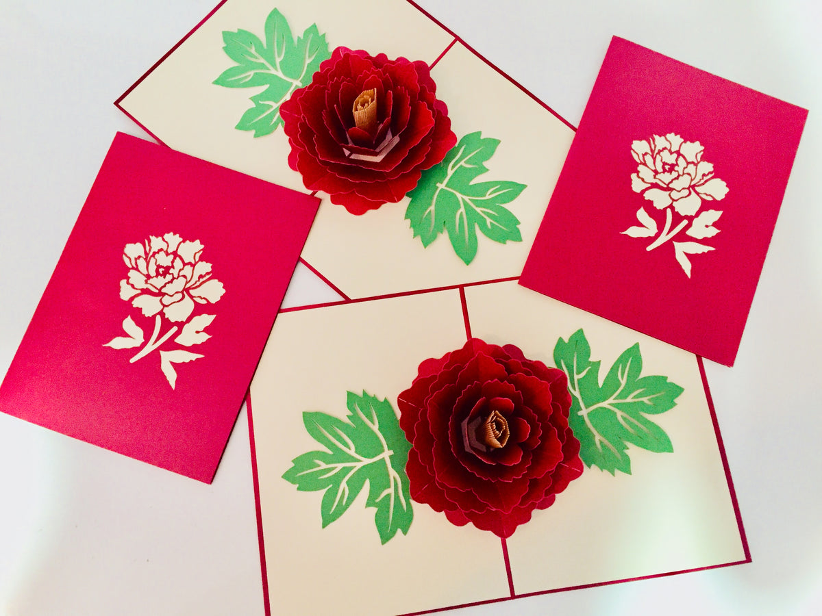 Metallic Big Peony Rose Origami Pop Cards 3D Pop Up Greeting Card Happy Birthday Thank You Handmade Gift Thinking of You Blank Card for Any Occasion Happy Mother's Day Happy Father's Australiana Celebrate the Beauty of Flower and Romantic