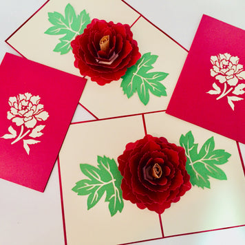 Metallic Big Peony Rose Origami Pop Cards 3D Pop Up Greeting Card Happy Birthday Thank You Handmade Gift Thinking of You Blank Card for Any Occasion Happy Mother's Day Happy Father's Australiana Celebrate the Beauty of Flower and Romantic