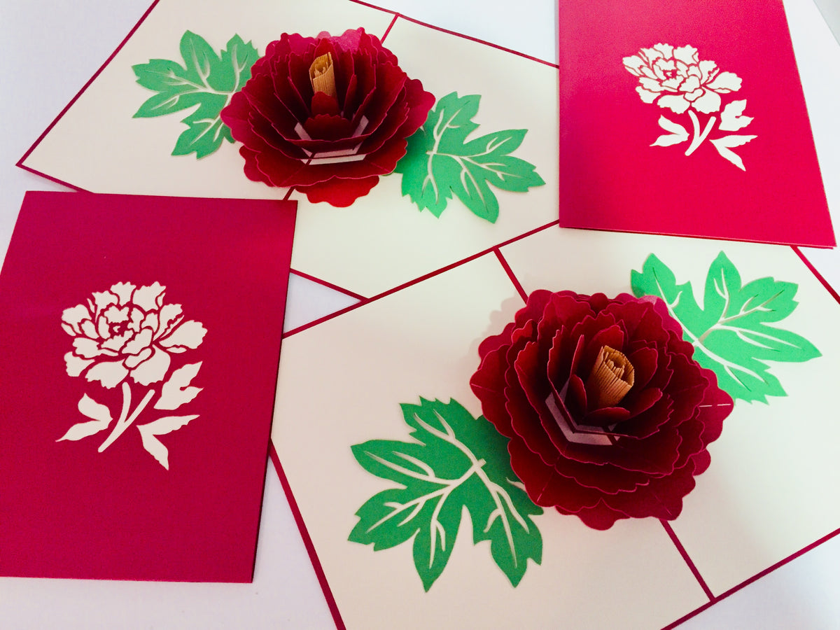 Metallic Big Peony Rose Origami Pop Cards 3D Pop Up Greeting Card Happy Birthday Thank You Handmade Gift Thinking of You Blank Card for Any Occasion Happy Mother's Day Happy Father's Australiana Celebrate the Beauty of Flower and Romantic