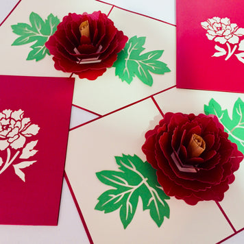 Metallic Big Peony Rose Origami Pop Cards 3D Pop Up Greeting Card Happy Birthday Thank You Handmade Gift Thinking of You Blank Card for Any Occasion Happy Mother's Day Happy Father's Australiana Celebrate the Beauty of Flower and Romantic
