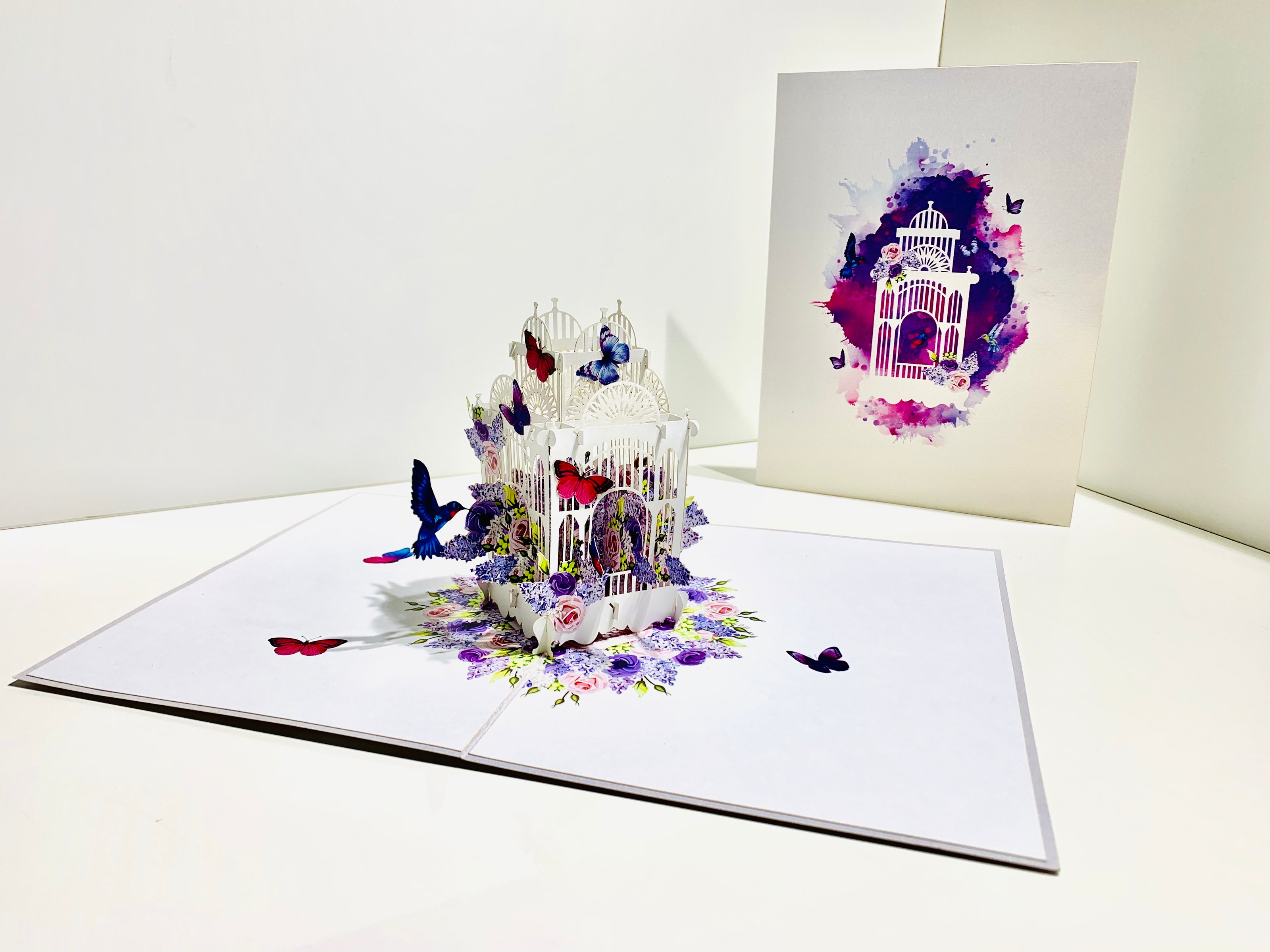 Hummingbird hovering the Bird Cage with Butterflies Origami Pop Cards 3D Pop Up Greeting Card Celebrate Happy Birthday Thank You Handmade Best Wishes Gift Thinking of You Blank Card for Any Occasion Happy Mother's Day Happy Father's Day Australiana
