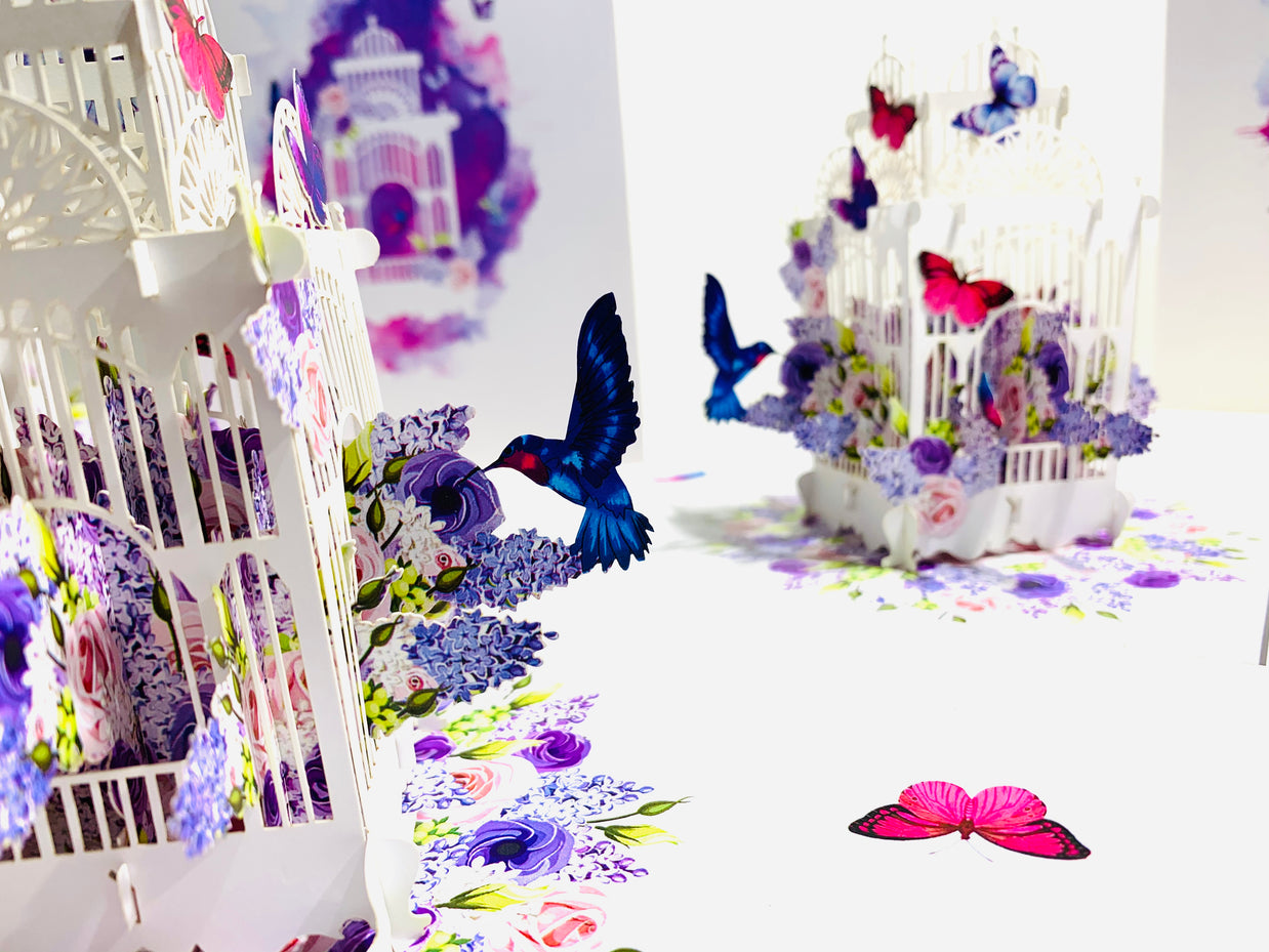 Hummingbird hovering the Bird Cage with Butterflies Origami Pop Cards 3D Pop Up Greeting Card Celebrate Happy Birthday Thank You Handmade Best Wishes Gift Thinking of You Blank Card for Any Occasion Happy Mother's Day Happy Father's Day Australiana