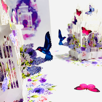 Hummingbird hovering the Bird Cage with Butterflies Origami Pop Cards 3D Pop Up Greeting Card Celebrate Happy Birthday Thank You Handmade Best Wishes Gift Thinking of You Blank Card for Any Occasion Happy Mother's Day Happy Father's Day Australiana