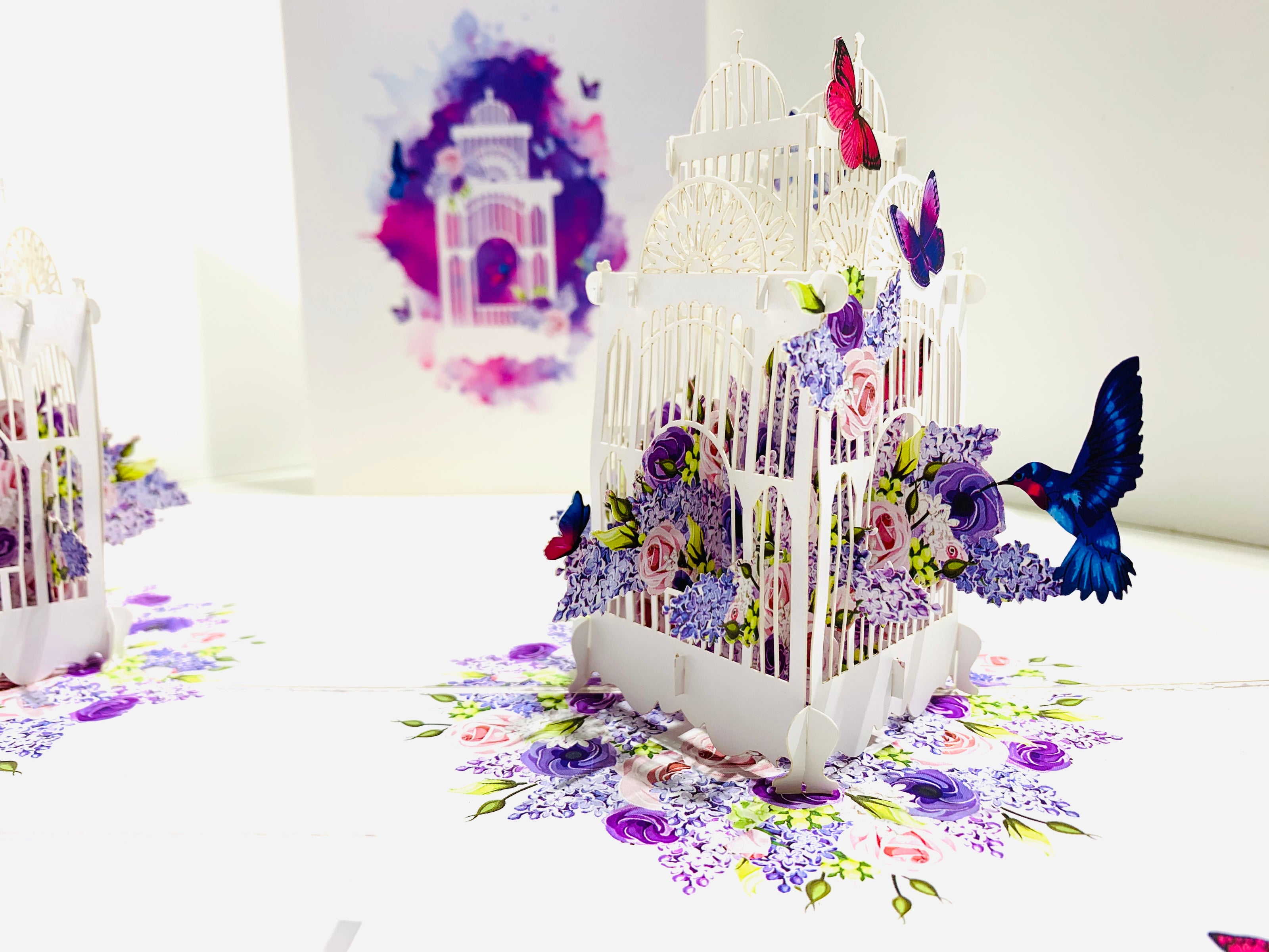 Hummingbird hovering the Bird Cage with Butterflies Origami Pop Cards 3D Pop Up Greeting Card Celebrate Happy Birthday Thank You Handmade Best Wishes Gift Thinking of You Blank Card for Any Occasion Happy Mother's Day Happy Father's Day Australiana