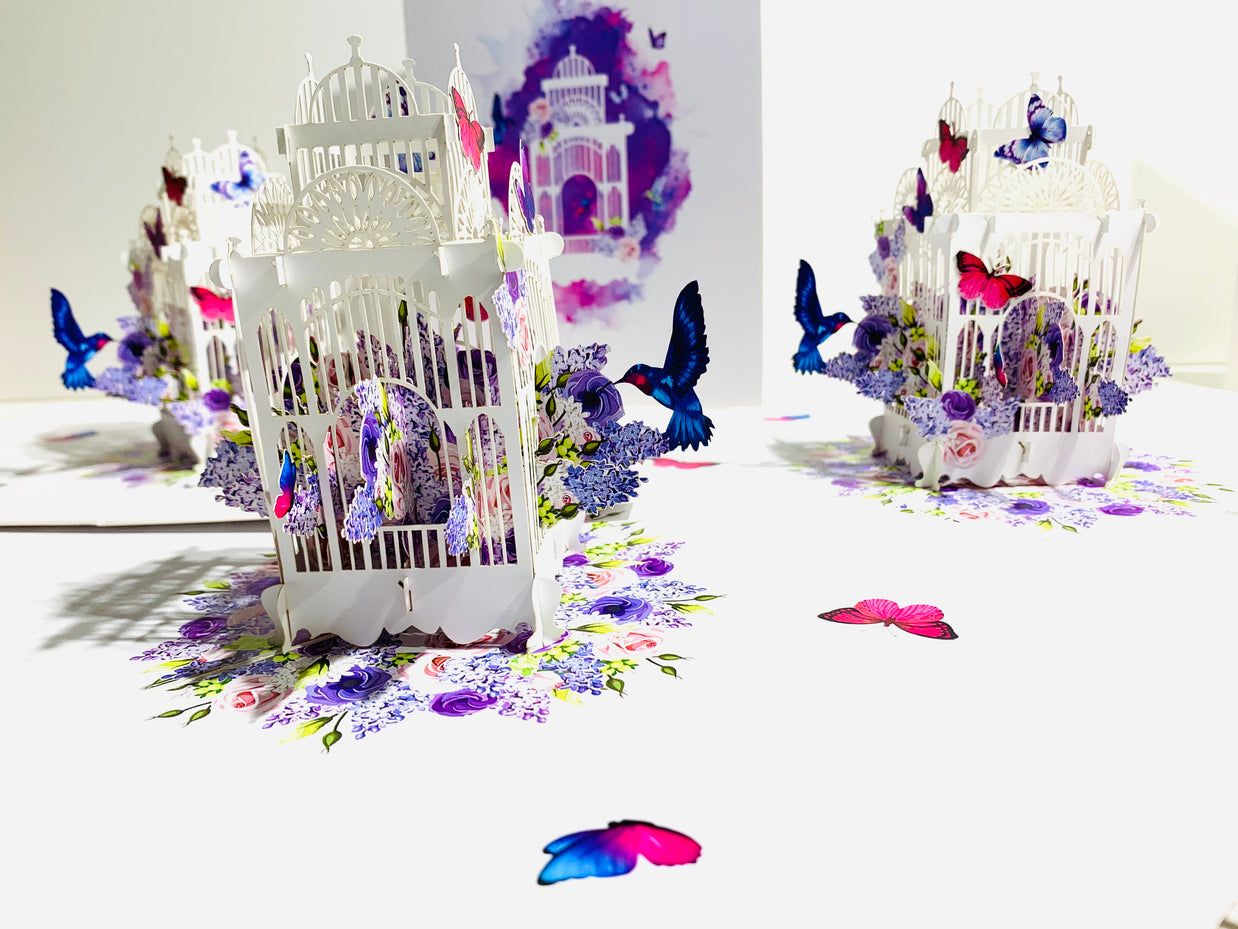 Hummingbird hovering the Bird Cage with Butterflies Origami Pop Cards 3D Pop Up Greeting Card Celebrate Happy Birthday Thank You Handmade Best Wishes Gift Thinking of You Blank Card for Any Occasion Happy Mother's Day Happy Father's Day Australiana