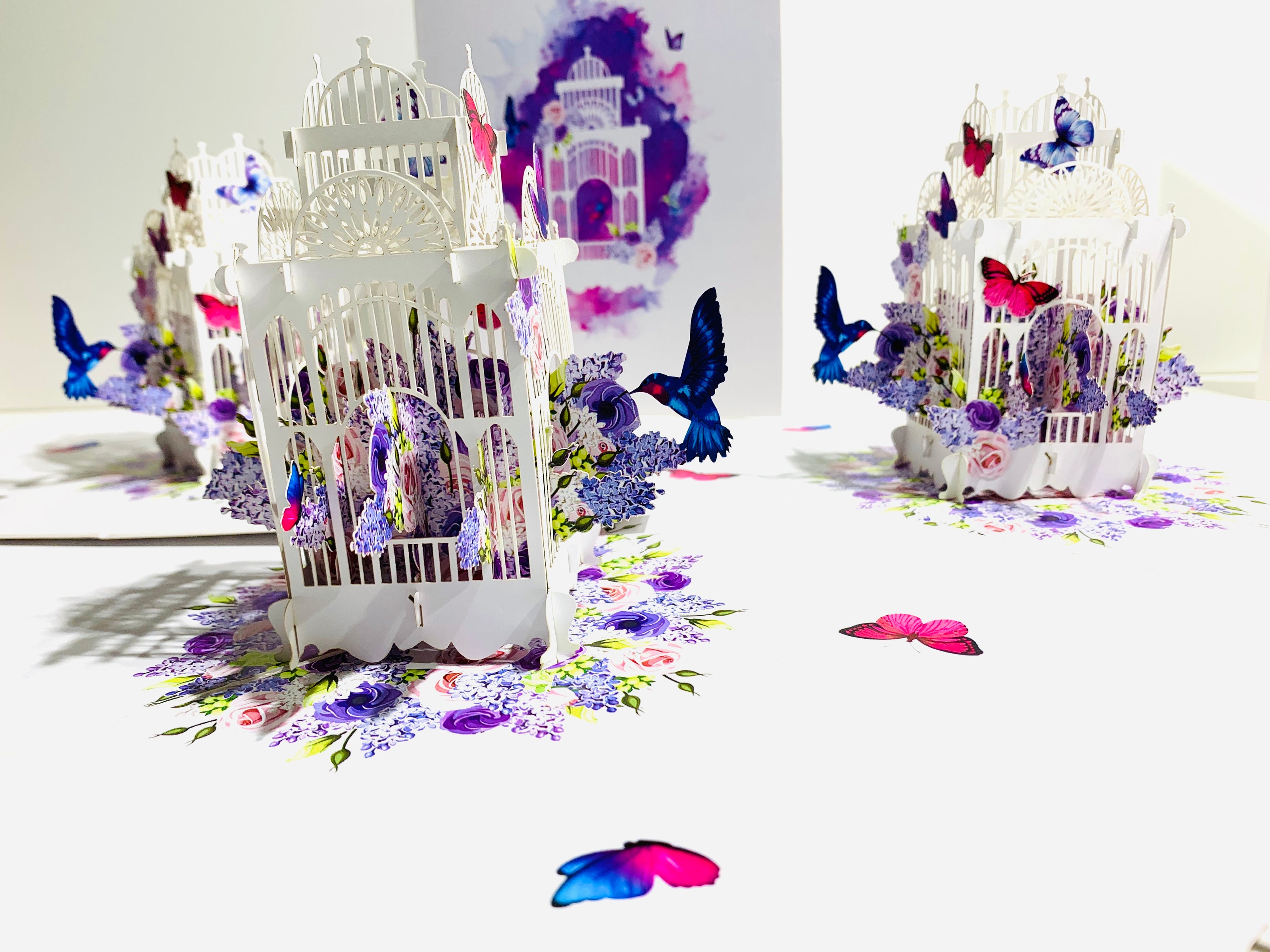 Hummingbird hovering the Bird Cage with Butterflies Origami Pop Cards 3D Pop Up Greeting Card Celebrate Happy Birthday Thank You Handmade Best Wishes Gift Thinking of You Blank Card for Any Occasion Happy Mother's Day Happy Father's Day Australiana