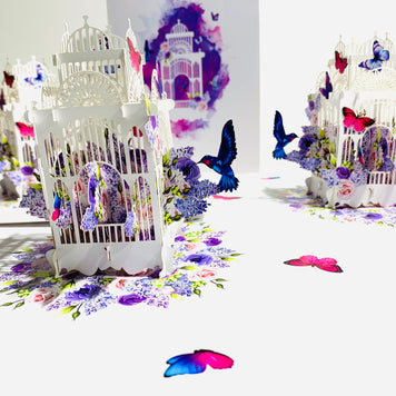 Hummingbird hovering the Bird Cage with Butterflies Origami Pop Cards 3D Pop Up Greeting Card Celebrate Happy Birthday Thank You Handmade Best Wishes Gift Thinking of You Blank Card for Any Occasion Happy Mother's Day Happy Father's Day Australiana