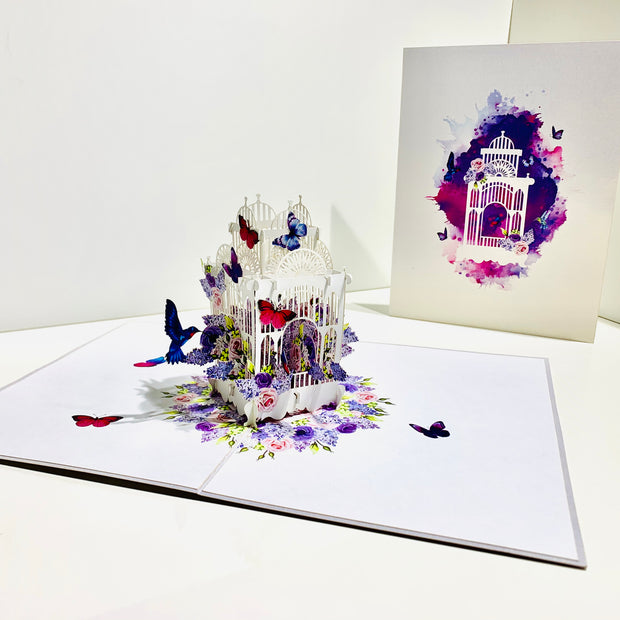Hummingbird hovering the Bird Cage with Butterflies Origami Pop Cards 3D Pop Up Greeting Card Celebrate Happy Birthday Thank You Handmade Best Wishes Gift Thinking of You Blank Card for Any Occasion Happy Mother's Day Happy Father's Day Australiana