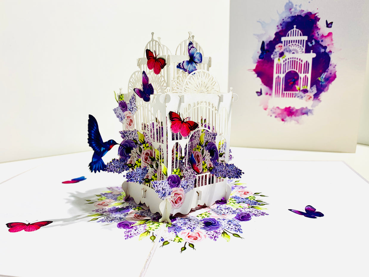 Hummingbird hovering the Bird Cage with Butterflies Origami Pop Cards 3D Pop Up Greeting Card Celebrate Happy Birthday Thank You Handmade Best Wishes Gift Thinking of You Blank Card for Any Occasion Happy Mother's Day Happy Father's Day Australiana