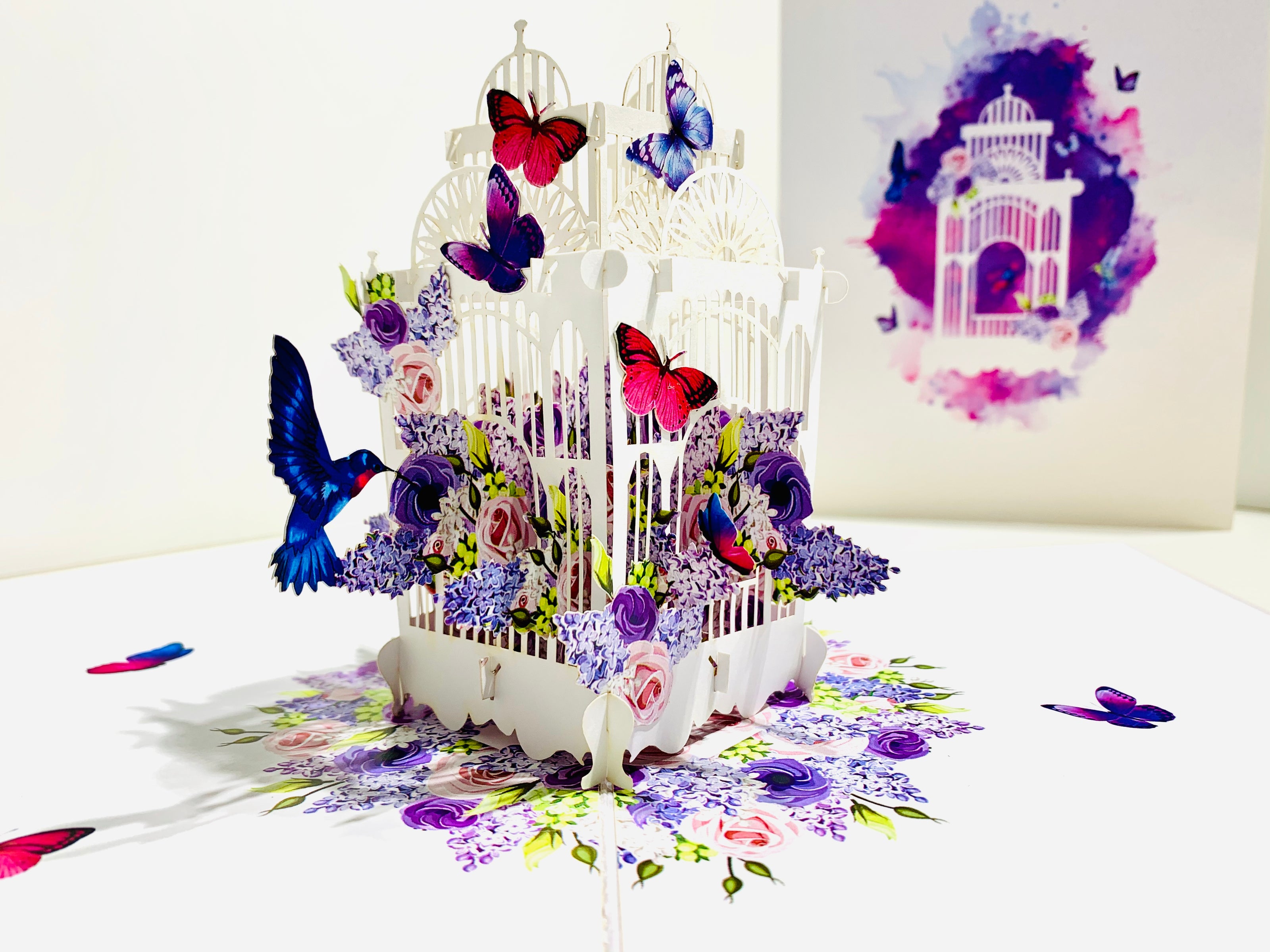 Hummingbird hovering the Bird Cage with Butterflies Origami Pop Cards 3D Pop Up Greeting Card Celebrate Happy Birthday Thank You Handmade Best Wishes Gift Thinking of You Blank Card for Any Occasion Happy Mother's Day Happy Father's Day Australiana