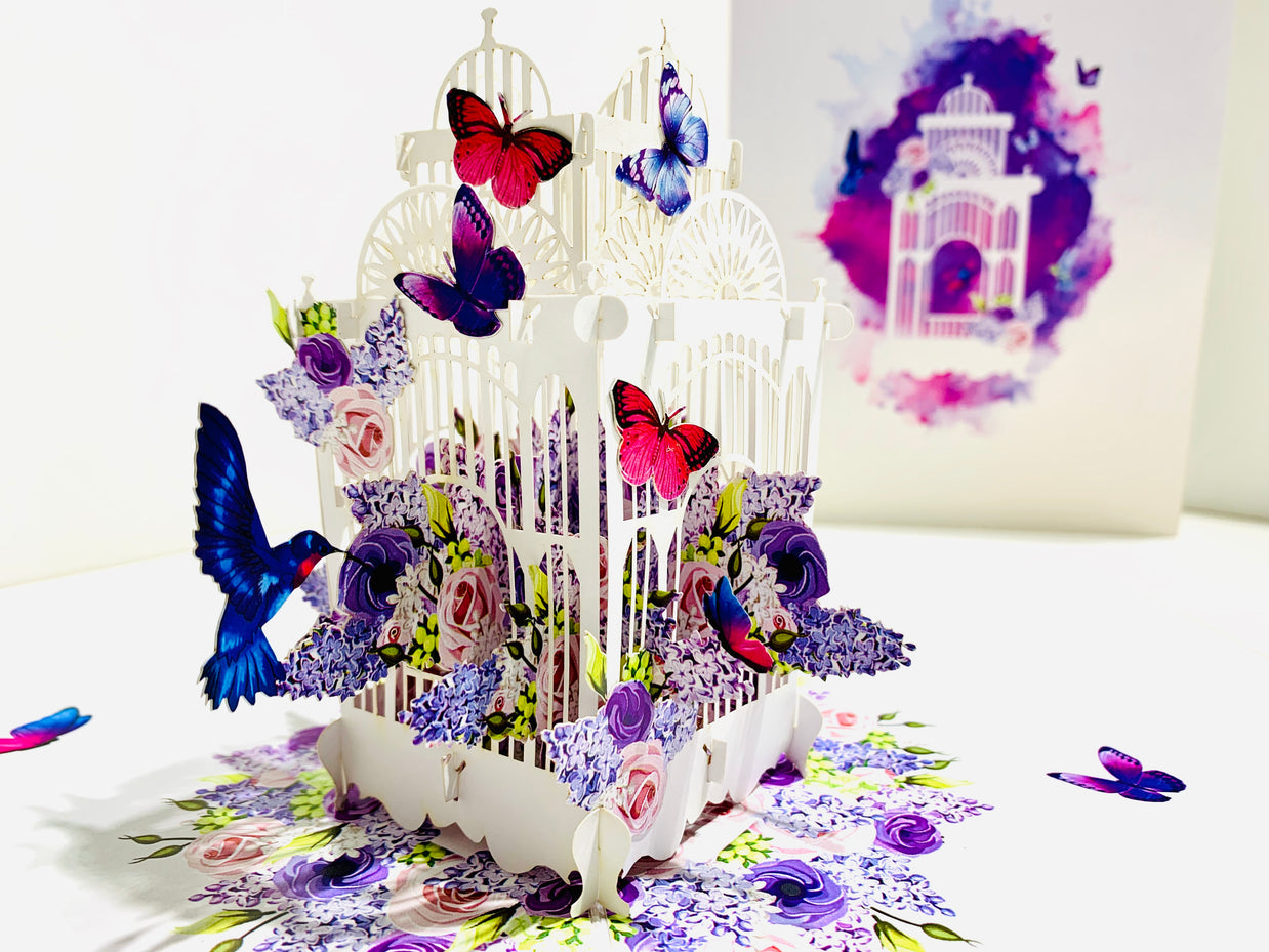 Hummingbird hovering the Bird Cage with Butterflies Origami Pop Cards 3D Pop Up Greeting Card Celebrate Happy Birthday Thank You Handmade Best Wishes Gift Thinking of You Blank Card for Any Occasion Happy Mother's Day Happy Father's Day Australiana